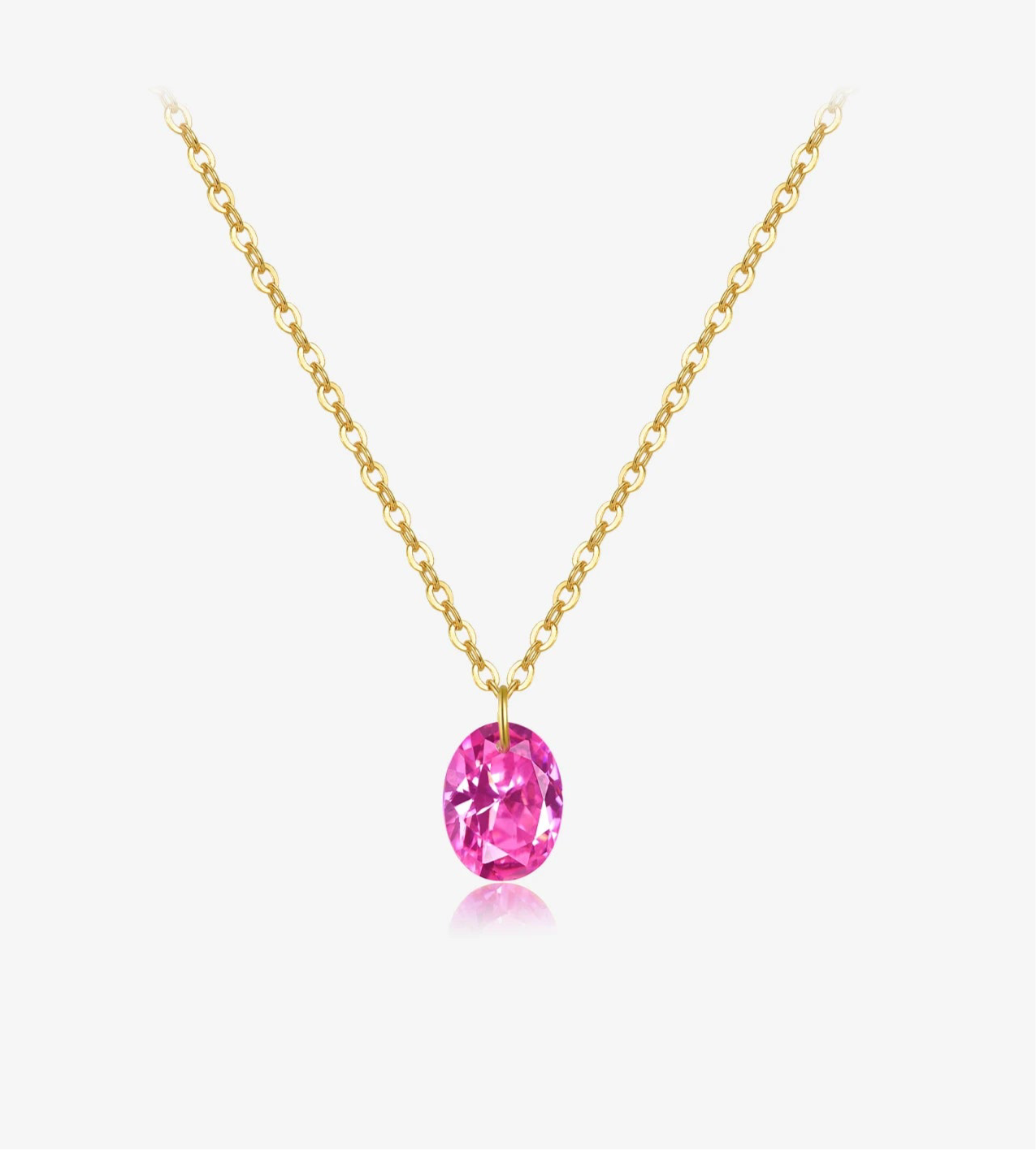 Collar de plata de ley bañado en dorado con piedra rosa