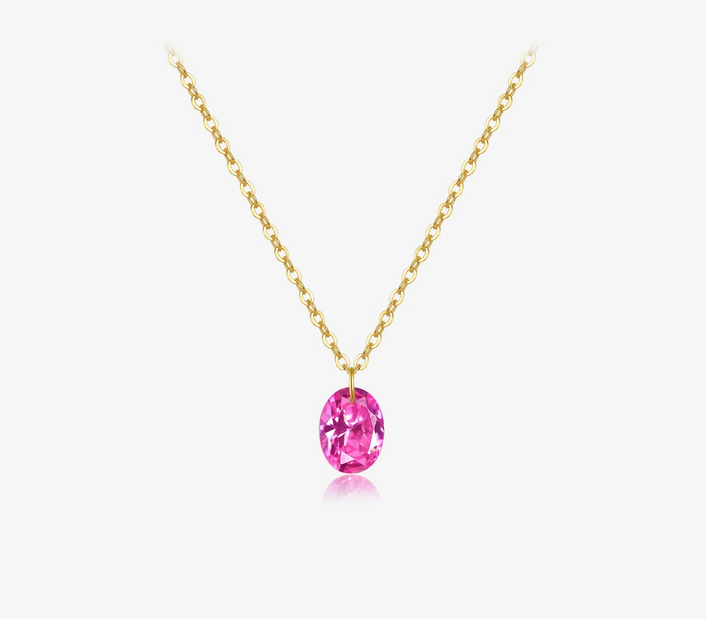 Collar de plata de ley bañado en dorado con piedra rosa