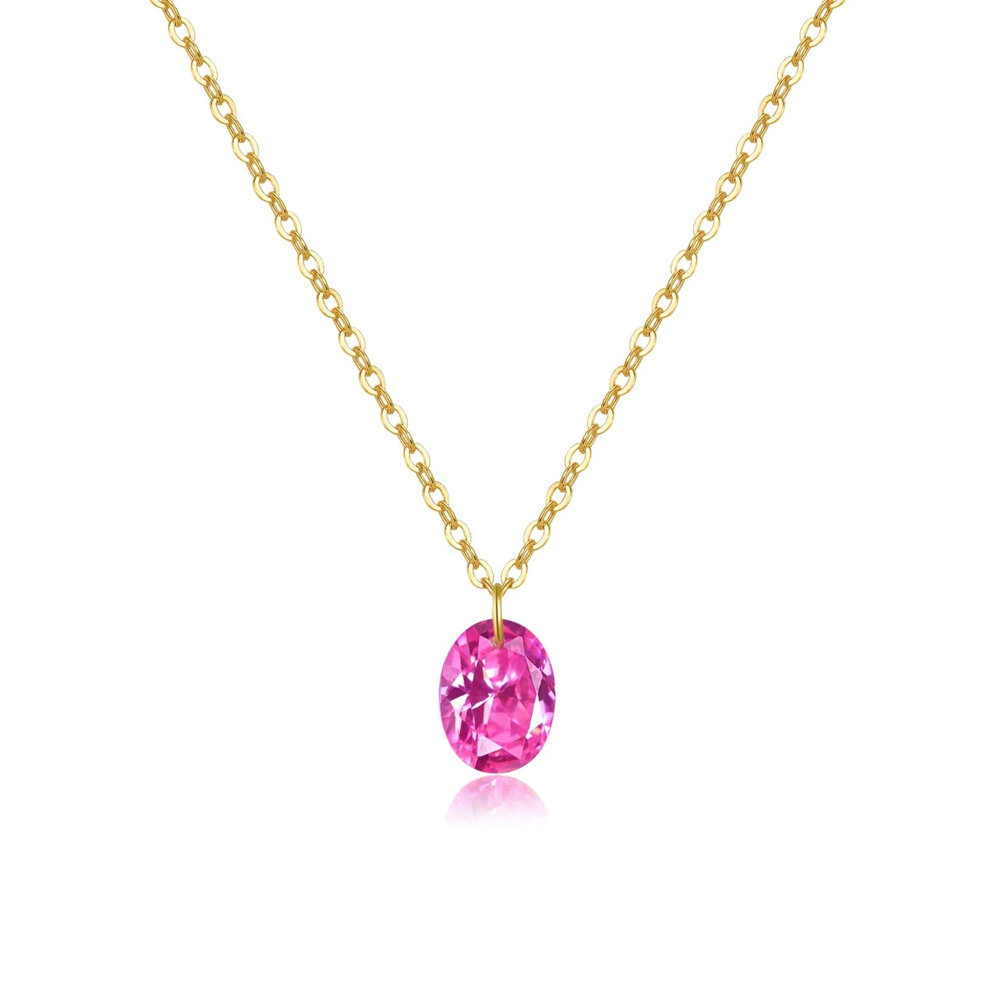 Collar de plata de ley bañado en dorado con piedra rosa