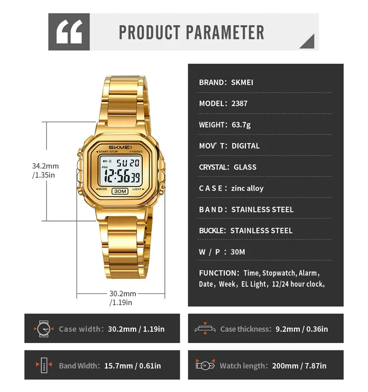 Reloj digital metálico para mujeres