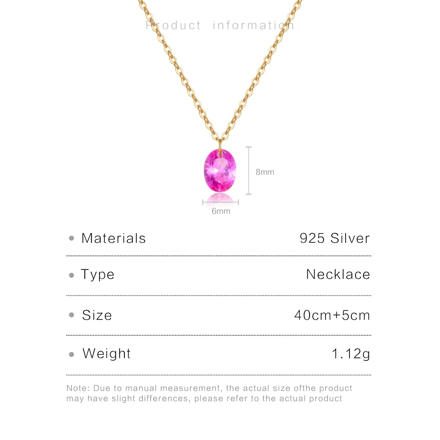 Collar de plata de ley bañado en dorado con piedra rosa