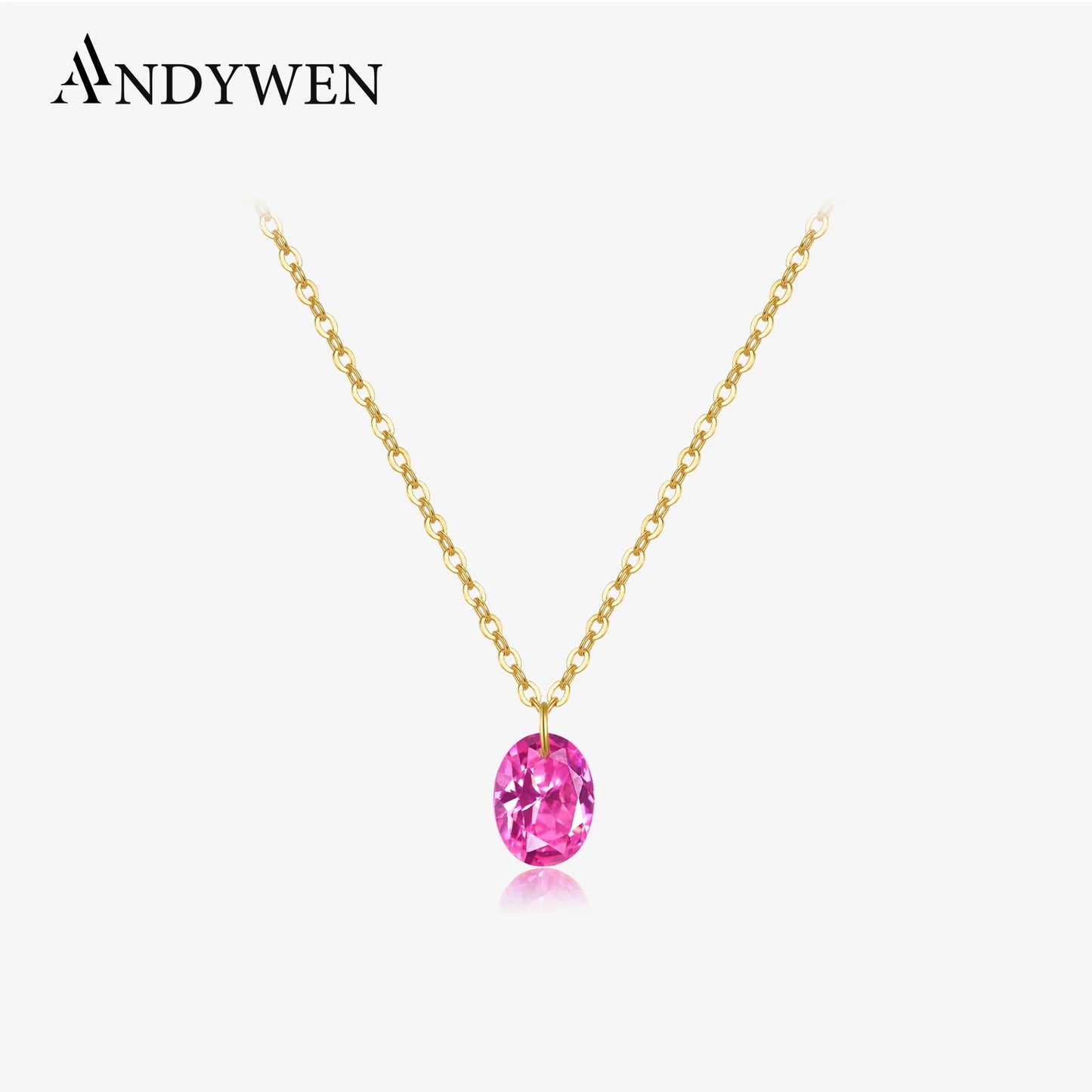 Collar de plata de ley bañado en dorado con piedra rosa